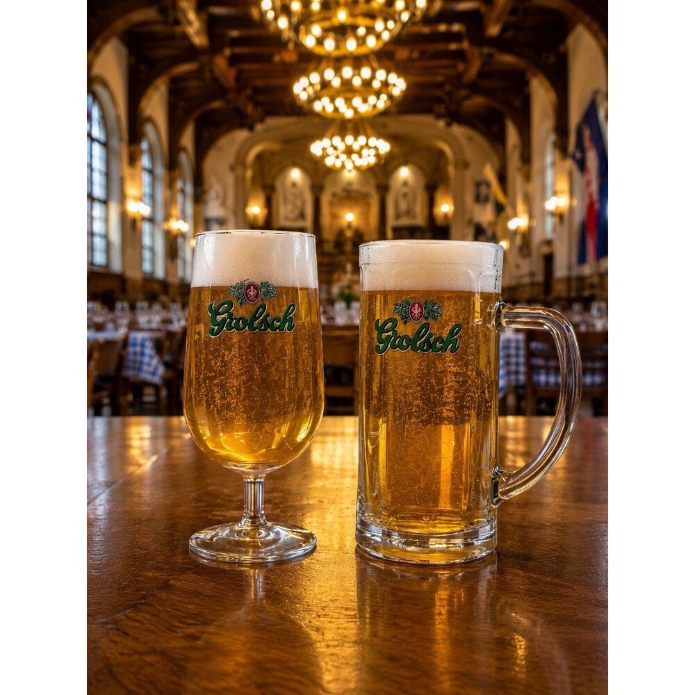 Grolsch Beer Glass Set Vintage Dutch Brewery Goblet & Beer Mug Barware